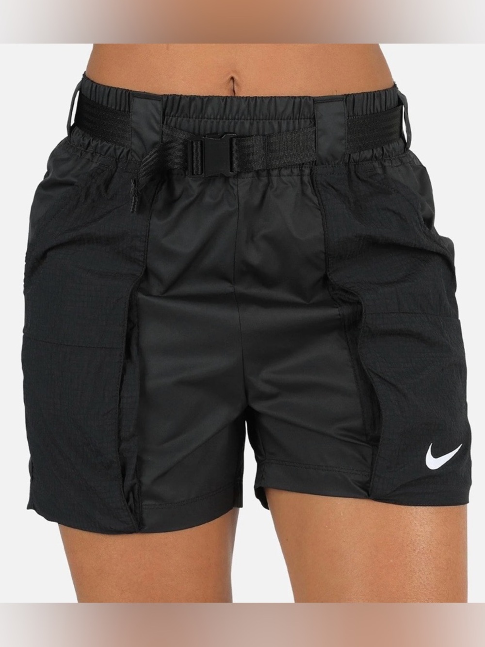 Nike Black Women's Athletic Belted Shorts with White Swoosh